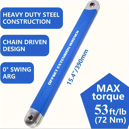 Impact Resistant Extension Wrench Set, Multi-Purpose Ratchet Wrench W/ 12, 14, 38Mm Square Drive Adapters for Tight Spaces